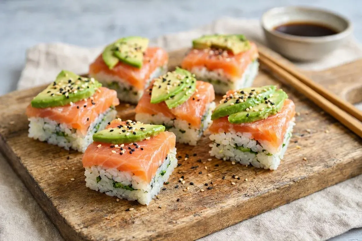 Recette : Sushi Carrés Express (Saumon & Avocat)